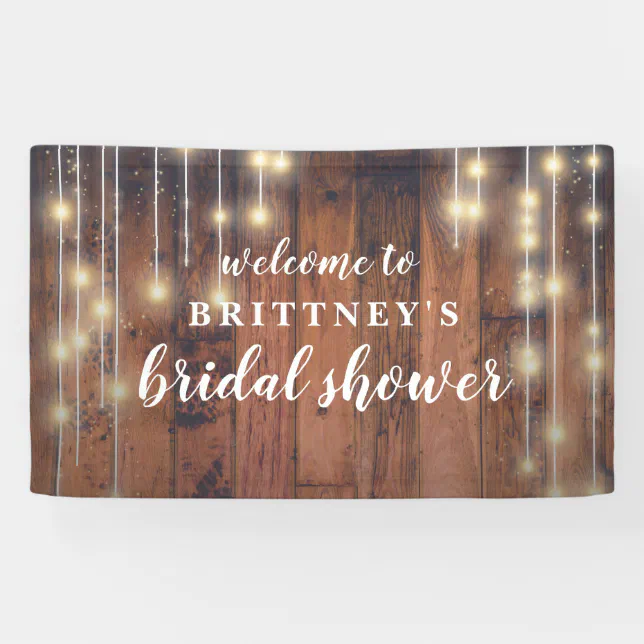 Rustic Wood String Lights Bridal Shower Banner | Zazzle