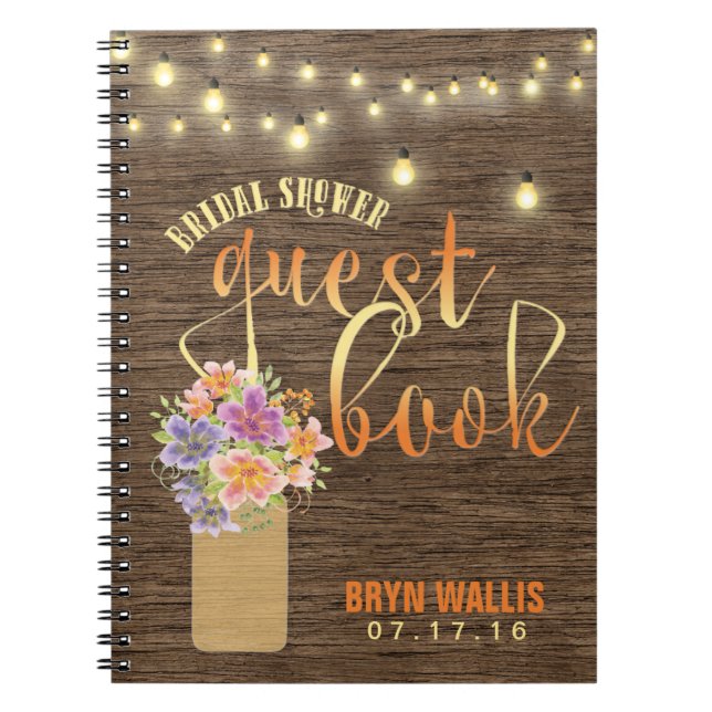 Rustic Wood String Lights Bridal Shower Guest Book (Front)