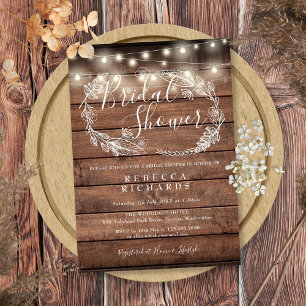 Rustic Wood String Lights Bridal Shower Invitation