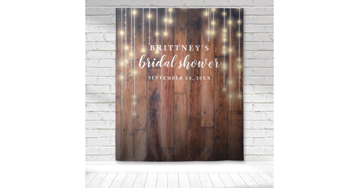 Rustic Wood String Lights Bridal Shower Tapestry | Zazzle
