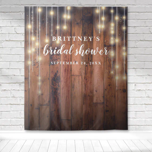 Rustic Wood String Lights Bridal Shower Tapestry | Zazzle