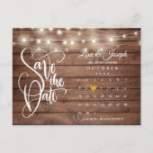 Rustic Wood String Lights Calendar Save the Date Announcement Postcard (Front)