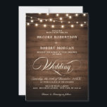 Rustic Wood String Lights Calligraphy Wedding Invitation<br><div class="desc">Rustic country string lights wood background wedding invitation. Please contact me for any help in customization or if you need any other product with this design.</div>