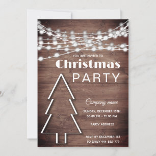 Rustic wood string lights Christmas party Invitation