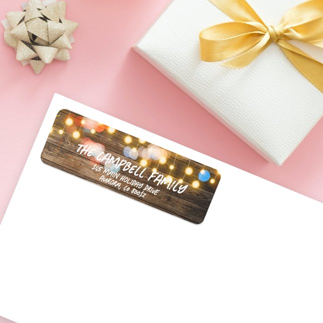 Rustic Wood String Lights Christmas Return Address Label (Creator Uploaded)