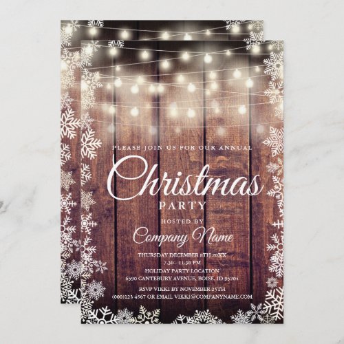 Rustic Wood String Lights Corporate Holiday Party Invitation
