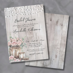 Rustic Wood String Lights Country Bridal Shower Invitation