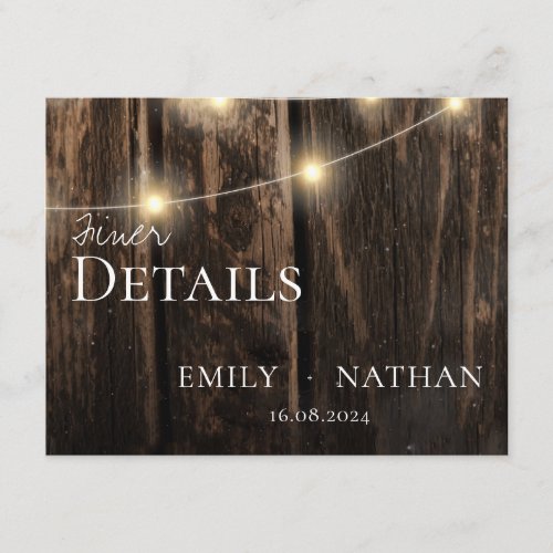 Rustic Wood String Lights Country Wedding Details  Enclosure Card