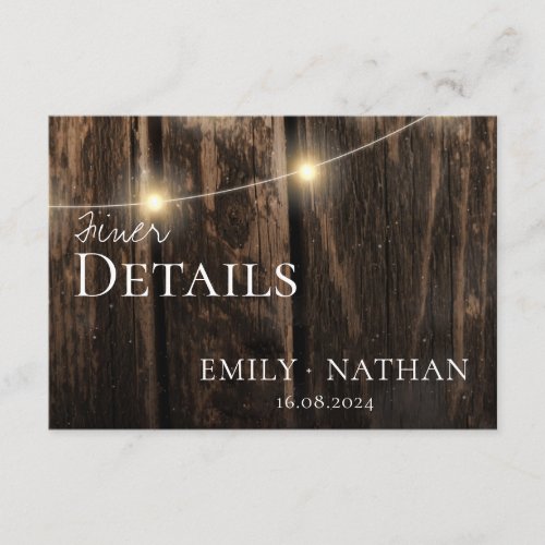 Rustic Wood String Lights Country Wedding Details  Enclosure Card