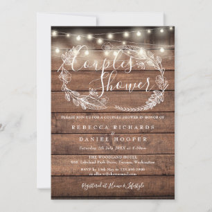 Rustic Wood String Lights Couples Shower Invitation