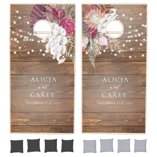 Rustic Wood String lights Custom Wedding  Cornhole Cornhole Set