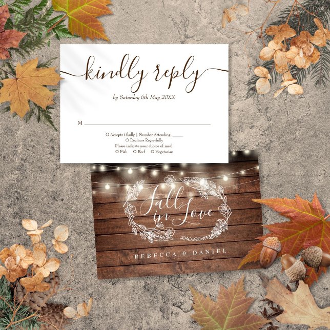Rustic Wood String Lights Fall In Love RSVP Card (Rustic Wood String Lights Fall In Love RSVP Card)