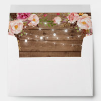 Rustic Wood String Lights Floral Custom Address Envelope