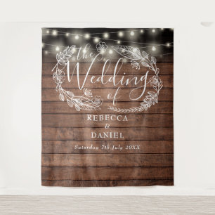 Rustic Wood String Lights Floral Wedding Backdrop