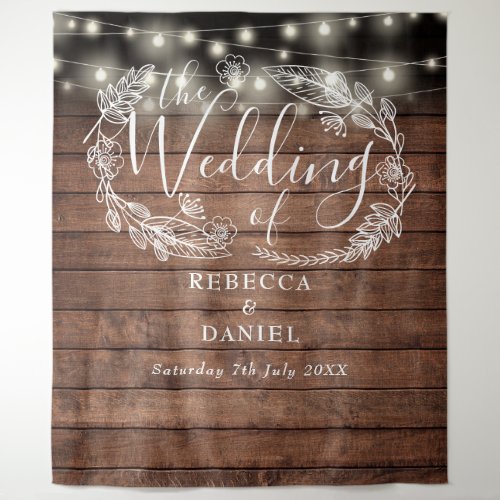 Rustic Wood String Lights Floral Wedding Backdrop