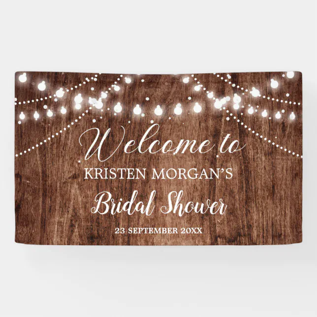 Rustic wood string lights garden Bridal shower Banner | Zazzle