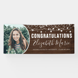 Rustic Wood String Lights Grad Photo Graduation Banner
