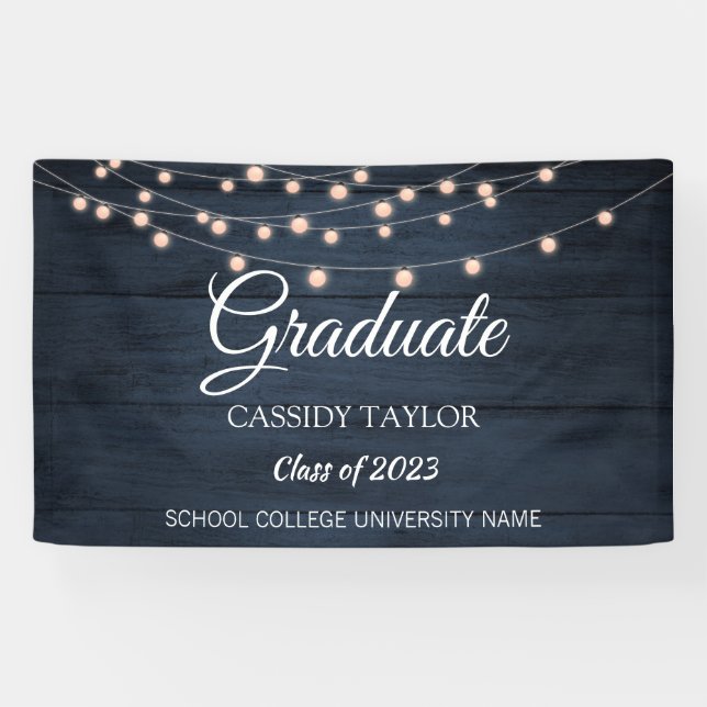 Rustic Wood String Lights Graduation Banner (Horizontal)