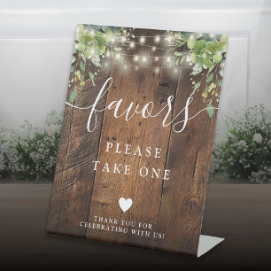 Rustic Wood String Lights Greenery Boho Favors Pedestal Sign