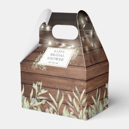 Rustic Wood String Lights Greenery Bridal Shower Favor Boxes
