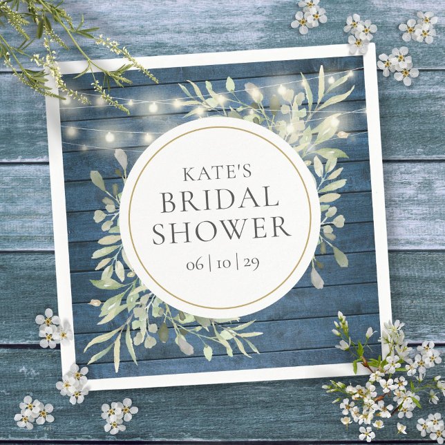 Rustic Wood String Lights Greenery Bridal Shower Napkins (Rustic Wood String Lights Greenery Bridal Shower Napkins)