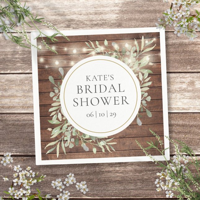Rustic Wood String Lights Greenery Bridal Shower Napkins (Rustic Wood String Lights Greenery Bridal Shower Napkins)