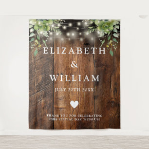 Rustic Wood String Lights Greenery Photo Backdrop