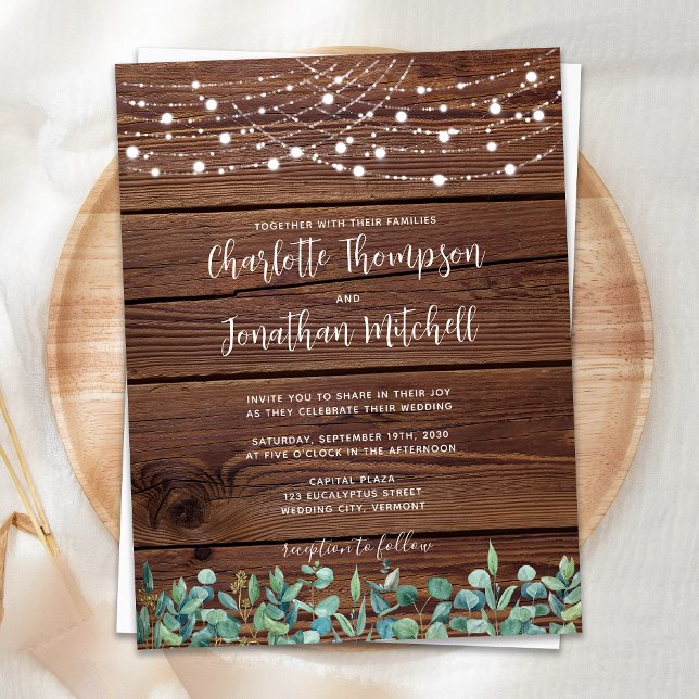 Rustic Wood String Lights Greenery QR Code Wedding Invitation Postcard (Creator Uploaded)