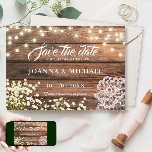 Rustic Wood String Lights  Lace Country Save The Date