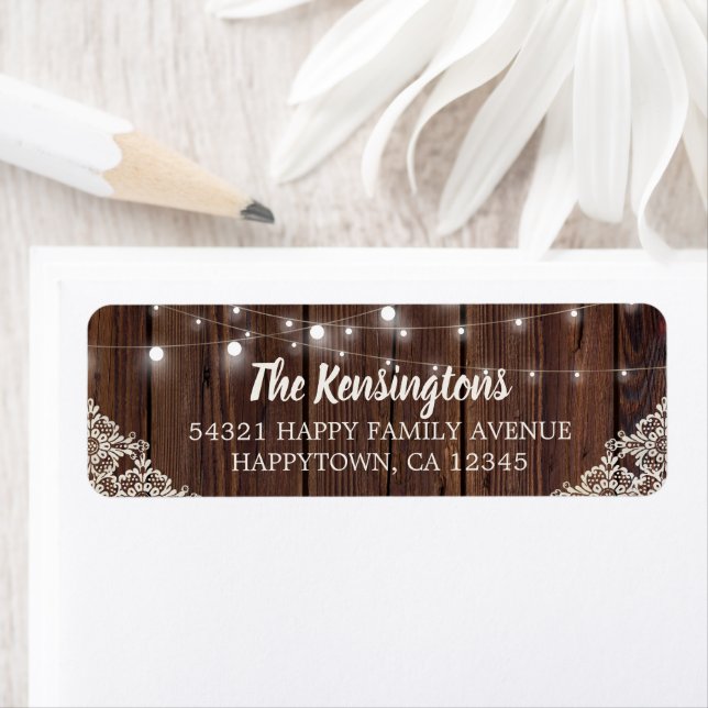 Rustic Wood String Lights Lace Label (Insitu)