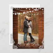 Rustic Wood String Lights Lace Save the Date Postcard (Front/Back)