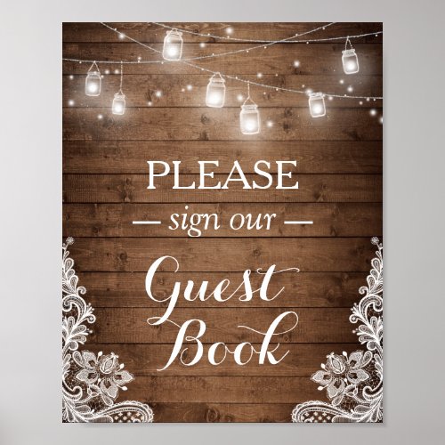 Rustic Wood String Lights Lace Sign Guestbook