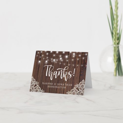 Rustic Wood String Lights Lace Thank You