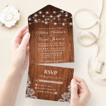 Rustic Wood String Lights Lace Wedding All In One Invitation at Zazzle