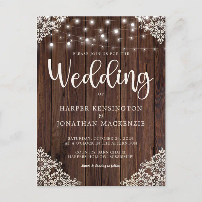 100 Personalized Custom rustic vintage lace Wedding Invitations Set ANY COLOR 