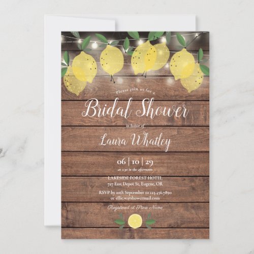 Rustic Wood String Lights Lemons Bridal Shower Invitation