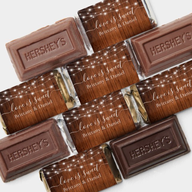 Rustic Wood String Lights Love Is Sweet Wedding Hershey's Miniatures (Assorted)