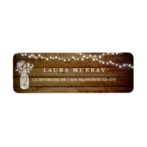 Rustic Wood String Lights Mason Jar Address Label