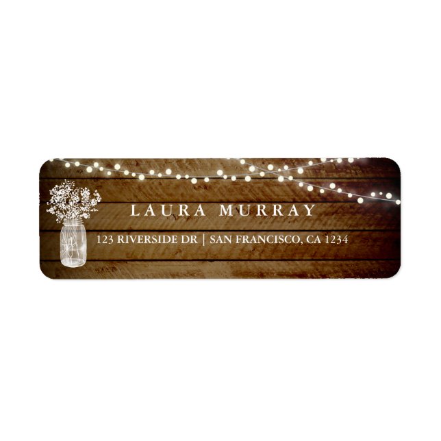 Rustic Wood String Lights Mason Jar Address Label (Front)