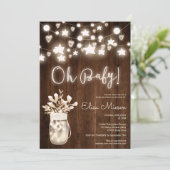 Rustic wood string lights mason jar Oh baby shower Invitation (Standing Front)