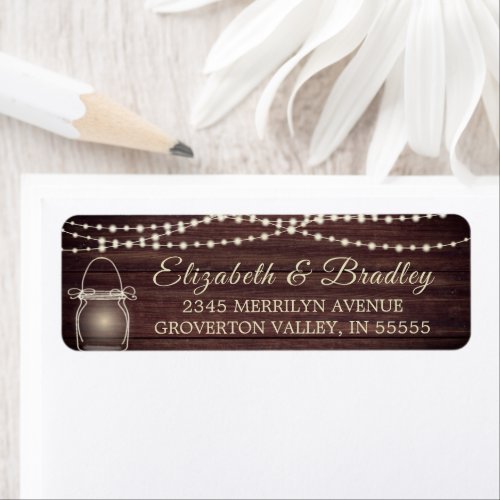 Rustic Wood String Lights Mason Jar Return Address Label