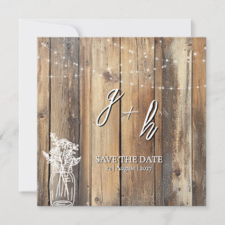 Rustic Wood String Lights Mason Jar Save the Dates