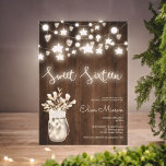Rustic wood string lights mason jar Sweet 16 Invitation<br><div class="desc">A cool,  rustic fall autumn  Sweet 16 birthday party. With string light fairy lights,  and stars,  a glowing mason jar with wild flowers on rustic brown wood ,  with a hand lettered glowing boho calligraphy.</div>
