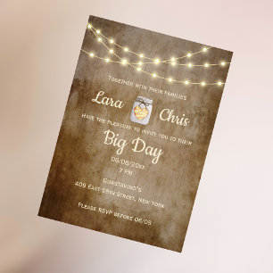 Rustic Wood String Lights & Mason Jar Wedding  Invitation