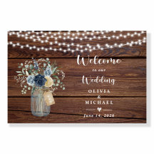 Rustic Wood String Lights Mason Jar Welcome Board