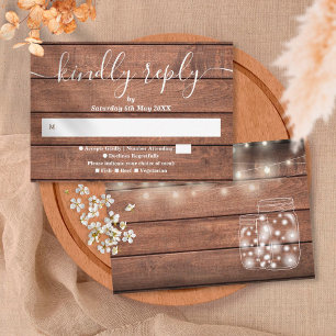 Rustic Wood String Lights Mason Jars RSVP Card