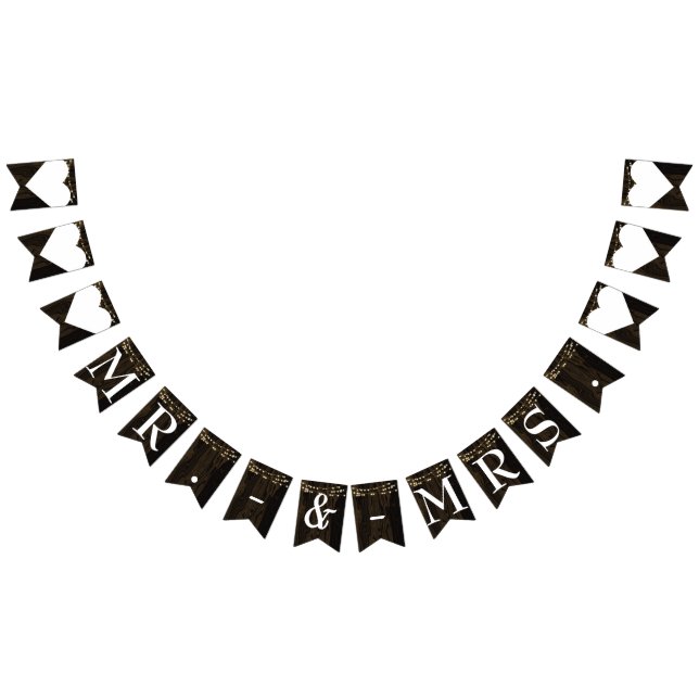 Rustic Wood String Lights Mr. Mrs. Wedding Bunting Flags (All)