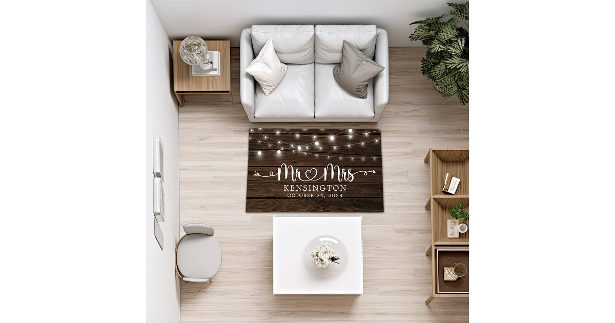 Rustic Wood String Lights Mr Mrs Wedding Rug | Zazzle