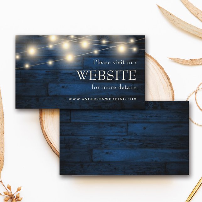 Rustic Wood String Lights Navy Blue Website Enclosure Card (Creator Uploaded)