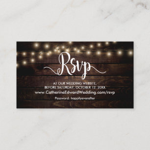 Rustic Wood, String Lights, Online RSVP website Enclosure Card